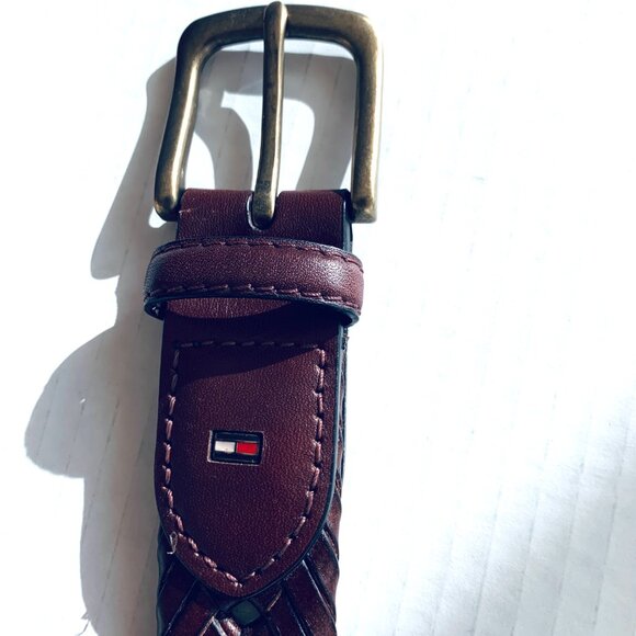 Tommy Hilfiger Brown Leather Woven Belt SZ 34 - Picture 2 of 7